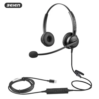 Clustffonau USB C Deuaidd Ar Gyfer Canolfan Alwadau
